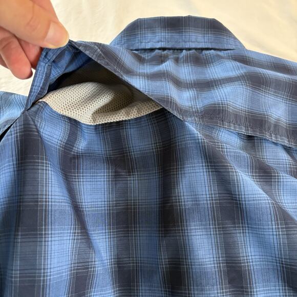 Eddie Bauer Women’s Blue Plaid Travex Roll Tab Sleeve Vented Shirt Size Large - Picture 8 of 16